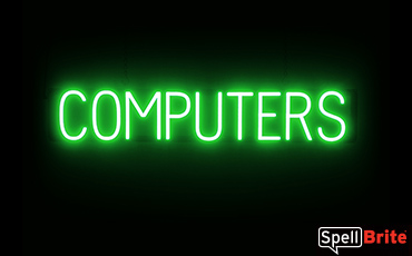 COMPUTERS sign, featuring LED lights that look like neon COMPUTERS signs