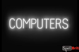 COMPUTERS sign, featuring LED lights that look like neon COMPUTERS signs