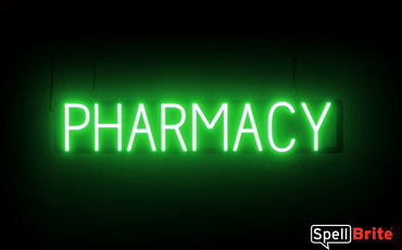 Pharmacy sign, featuring LED lights that look like neon Pharmacy signs