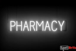 Pharmacy sign, featuring LED lights that look like neon Pharmacy signs