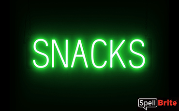 SNACKS sign, featuring LED lights that look like neon SNACK signs