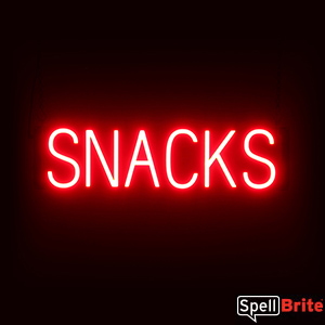 Red LED SNACKS Sign, Neon Sign Look with LED Lights