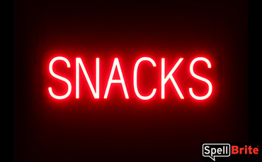 SNACKS sign, featuring LED lights that look like neon SNACK signs