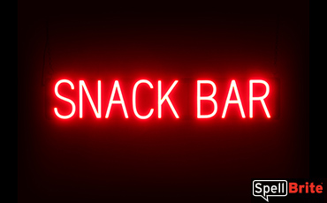 SNACK BAR sign, featuring LED lights that look like neon SNACK BAR signs