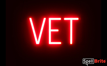 VET sign, featuring LED lights that look like neon VET signs